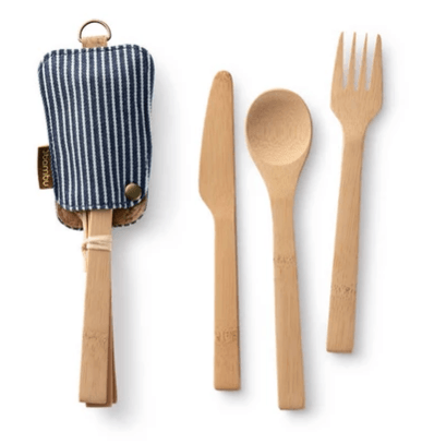 Bamboo Knife, Fork & Spoon Set with Organic Cotton Sleeve