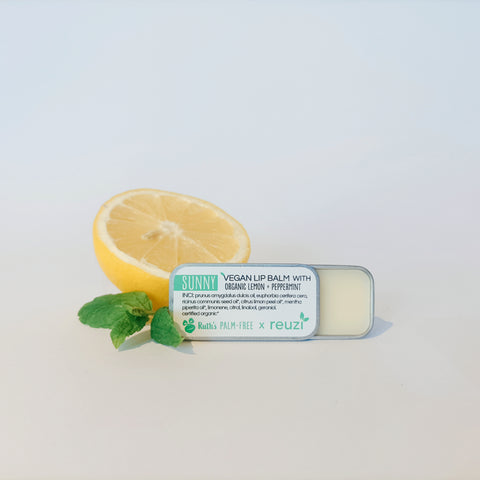 Vegan Lip Balm | 'Sunny' Organic Lemon + Peppermint | Ruth's Palm Free X reuzi